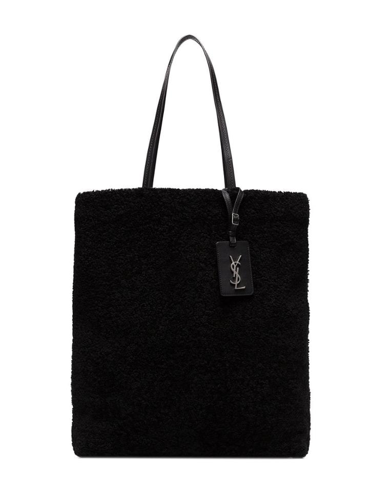Saint Laurent Black Shearling Tote Bag