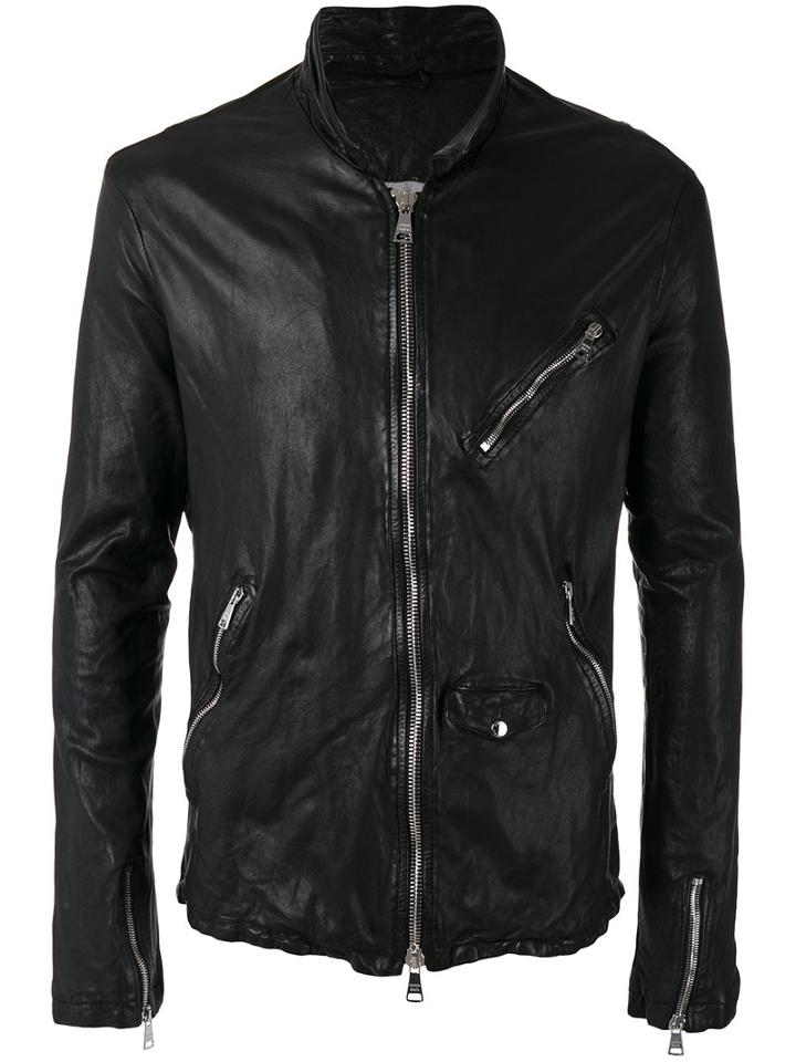 Giorgio Brato Zip Up Jacket, Men's, Size: 54, Black, Leather/nylon/linen/flax/cotton