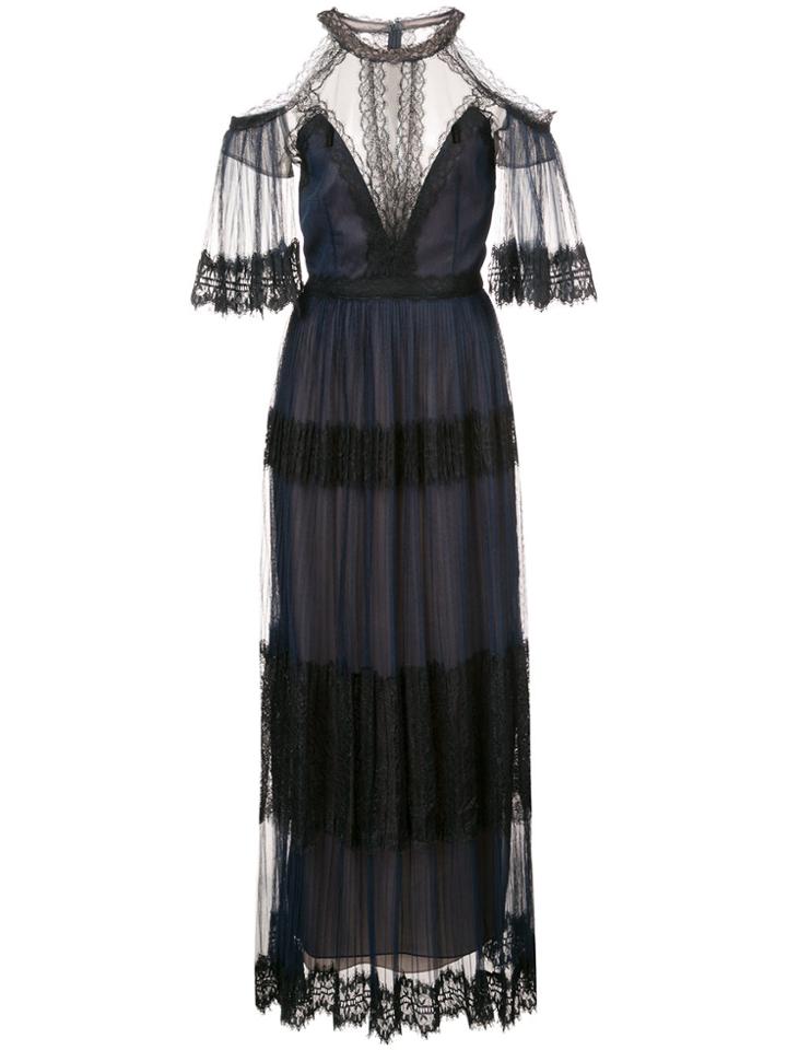 Marchesa Notte Sheer Lace Cutaway Dress - Blue