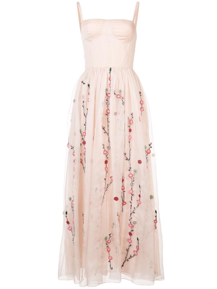 Adam Lippes Floral Embroidery Sheer Dress - Pink & Purple