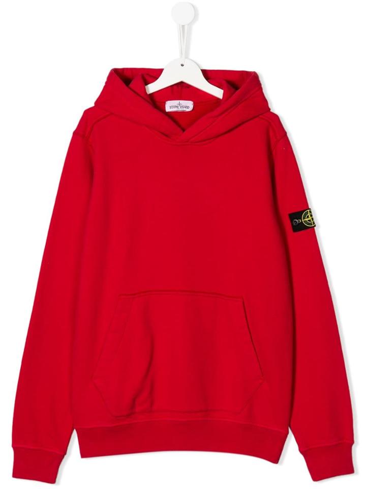 Stone Island Junior Pullover Hoodie - Red