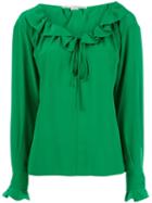 Stella Mccartney Ruffled Neck Fastening Blouse, Women's, Size: 44, Green, Silk
