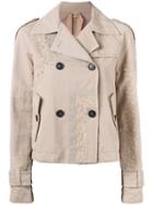 No21 - Appliqué Short Trenchcoat - Women - Cotton/linen/flax - 42, Women's, Nude/neutrals, Cotton/linen/flax