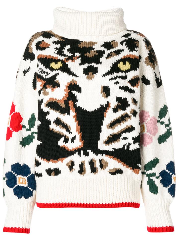 Sonia Rykiel Tiger Knit Jumper - White