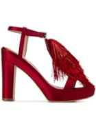 Alberta Ferretti Fringed Front Detail Sandals - Red