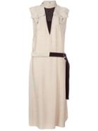 Kenzo Tie Waist Dress, Women's, Size: 40, Nude/neutrals, Viscose/silk/polyester/polyester