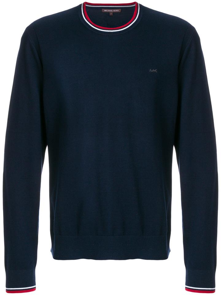 Michael Michael Kors Contrast-trim Crew Neck Sweater - Blue