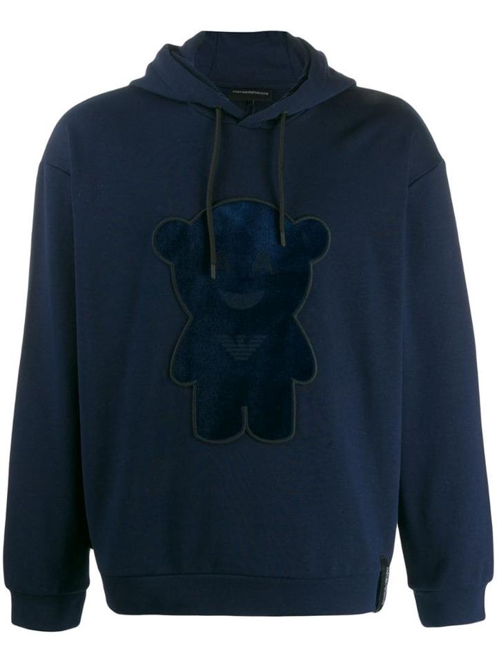 Emporio Armani Manga Bear Applique Hoodie - Blue