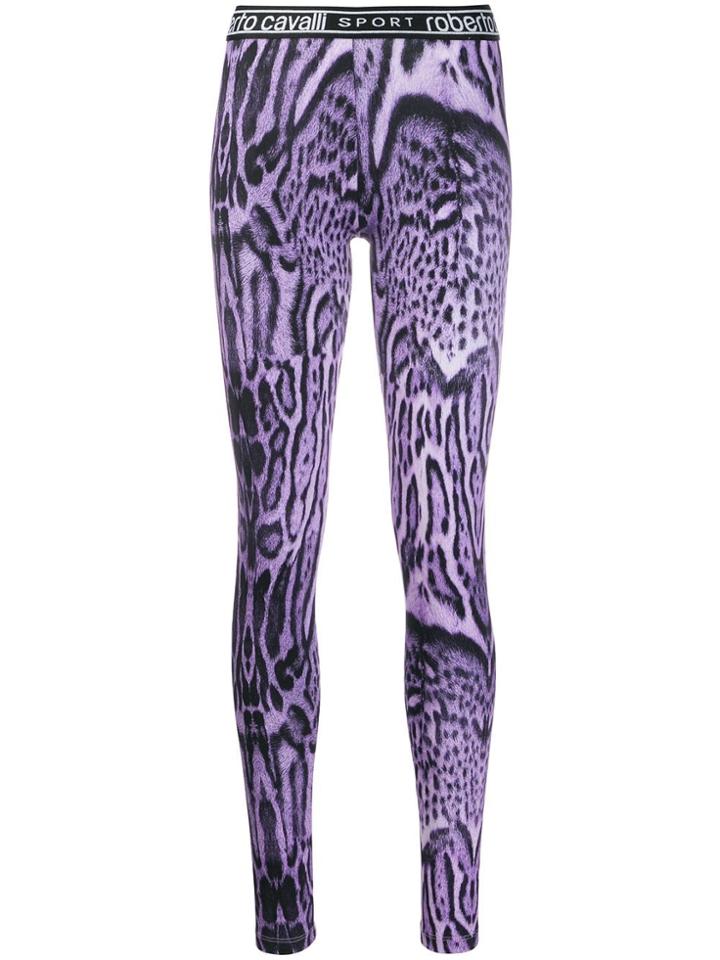 Roberto Cavalli Ocelot Summer Print Logo Leggings - Purple