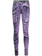 Roberto Cavalli Ocelot Summer Print Logo Leggings - Purple