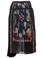 Sacai Souvenir Scarf Print Pleated Skirt, Women's, Size: 3, Black, Polyester/cupro