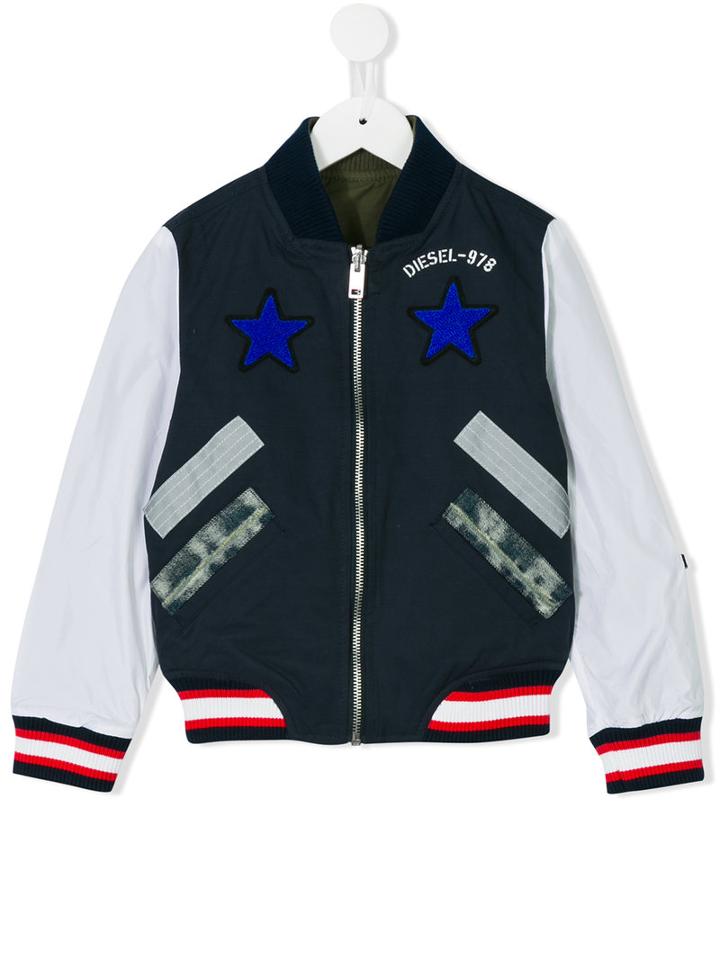 Diesel Kids - Star Patch Bomber Jacket - Kids - Cotton/nylon/polyester/spandex/elastane - 8 Yrs, Boy's, Blue