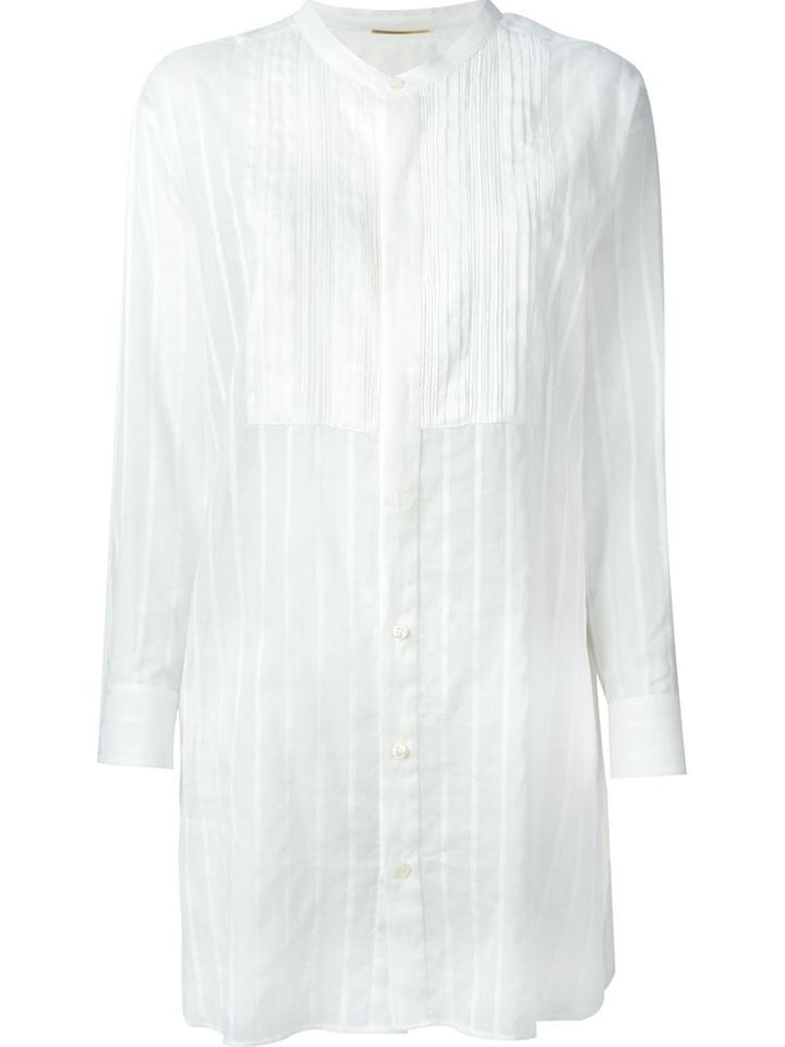 Saint Laurent Striped Sheer Tunic, Women's, Size: 40, White, Cotton