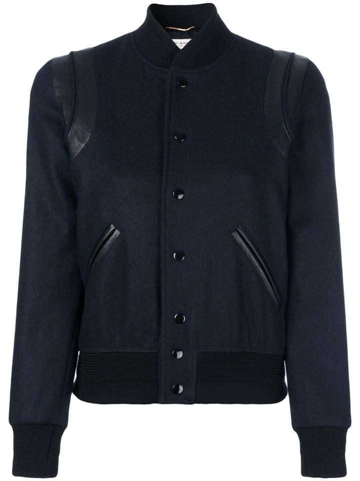 Saint Laurent Cropped Bomber Jacket - Blue