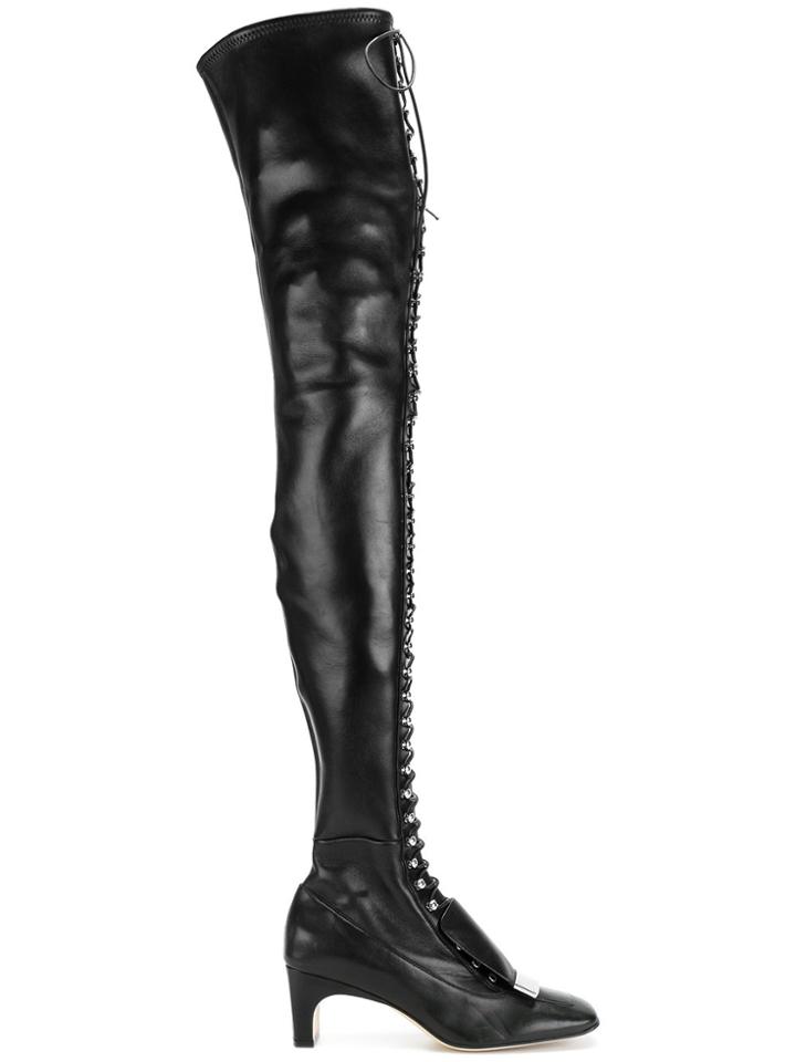 Sergio Rossi Lace-up Thigh High Boots - Black