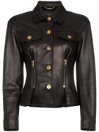 Versace Leather Button Down Zip Detail Jacket - Black