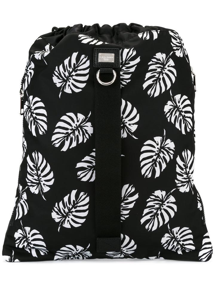 Dolce & Gabbana Leaf Print Bag, Men's, Black, Polyamide