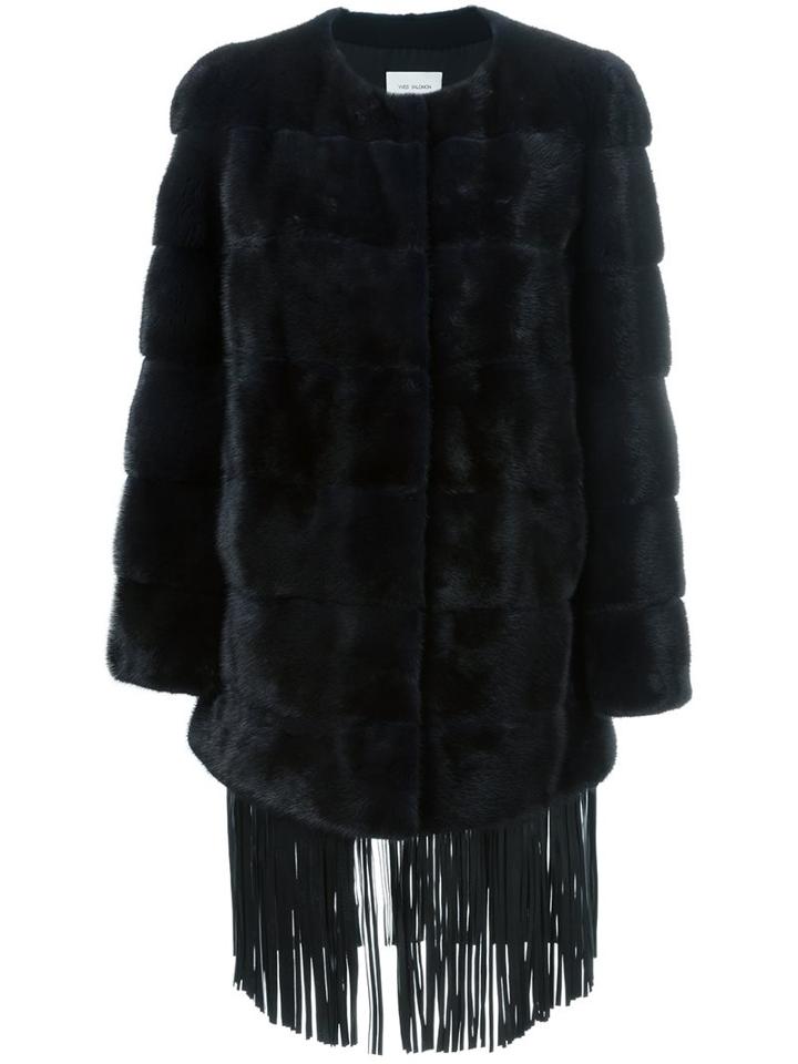 Yves Salomon Fringed Coat, Women's, Size: 38, Black, Mink Fur/goat Skin/silk/polyester
