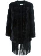 Yves Salomon Fringed Coat, Women's, Size: 38, Black, Mink Fur/goat Skin/silk/polyester