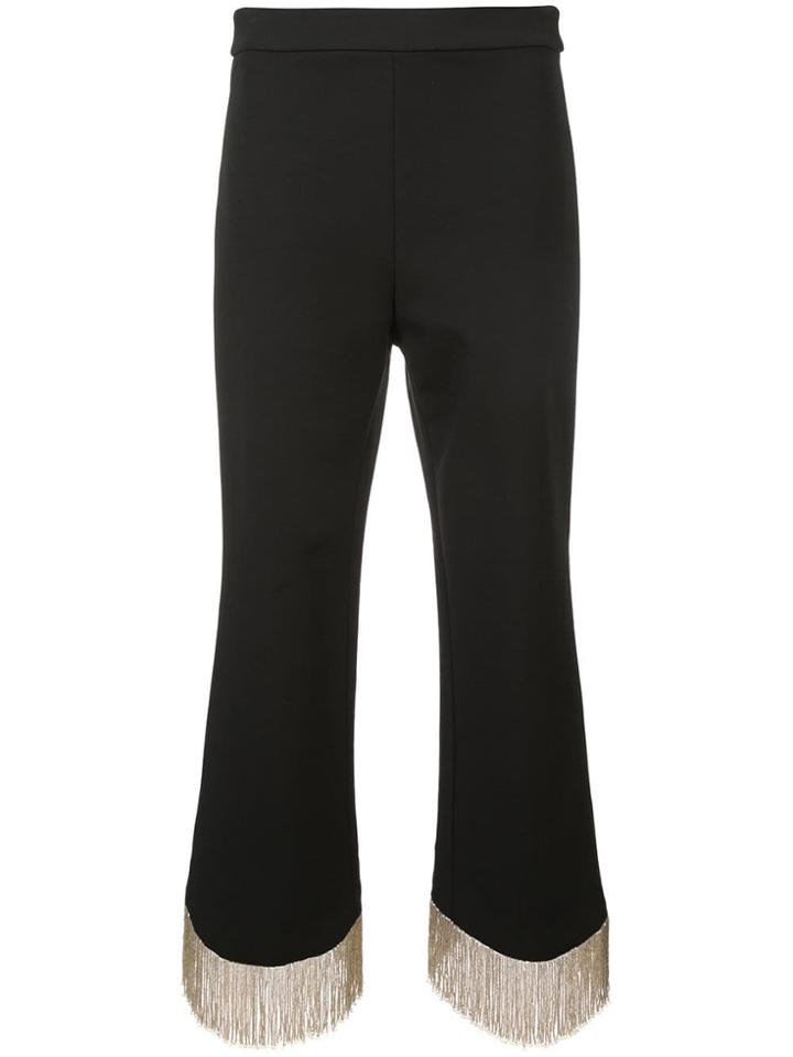 Alexis Fringed Hem Cropped Trousers - Black