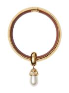 Burberry Faux Pearl Detail Lambskin And Gold-plated Bangle