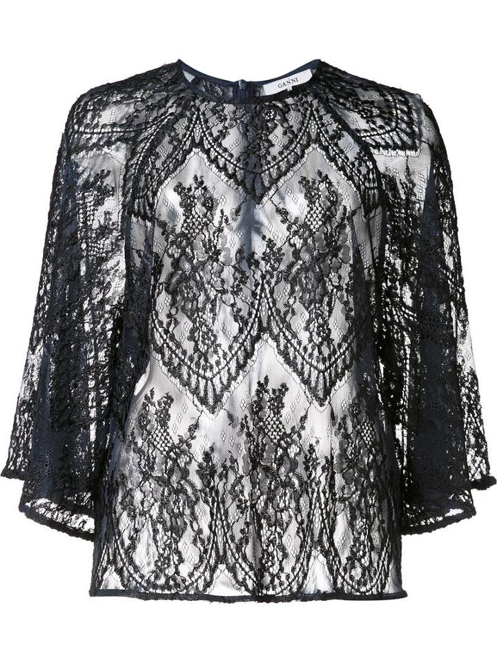 Ganni 'larkin' Lace Blouse, Women's, Size: Small, Black, Viscose/polyamide