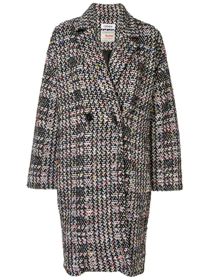 Coohem Autumn Check Tweed Coat - Black