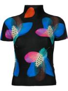 Issey Miyake Cauliflower - Feather Flower Print Short Sleeve Top - Women - Polyester - One Size, Black, Polyester