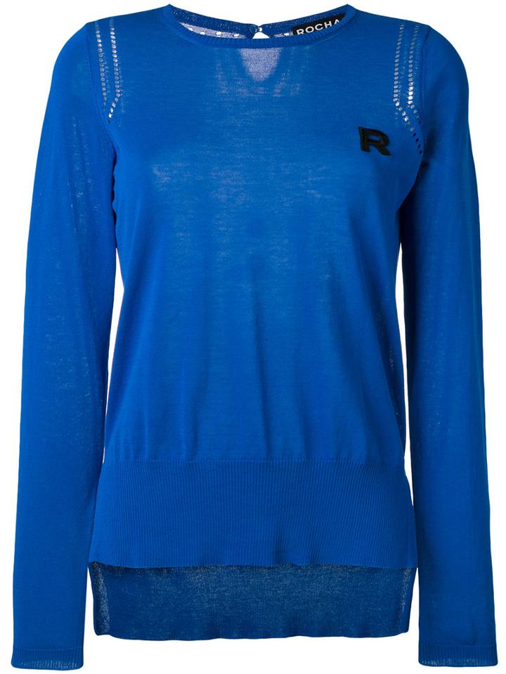 Rochas Logo Embroidered Knitted Sweater, Women's, Size: 40, Blue, Cotton