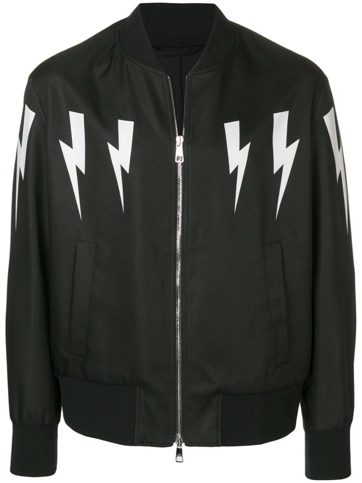 Neil Barrett Printed Lightning Bolt Bomber Jacket - Black