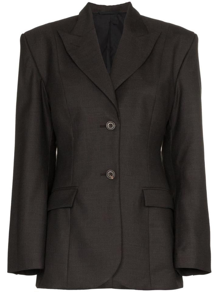 Wright Le Chapelain Wide Shoulder Wool Blazer - Brown