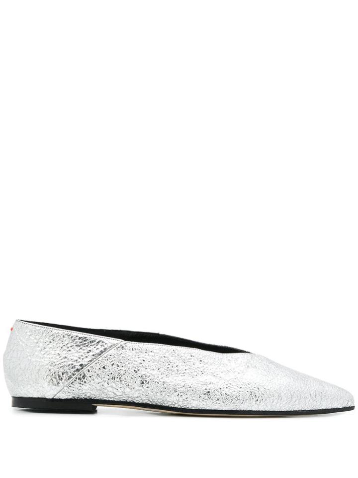 Aeyde Pointed Toe Ballerina Shoes - Silver