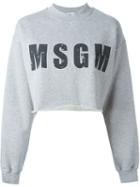 Msgm Logo Print Cropped Sweatshirt, Women's, Size: Xs, Grey, Cotton