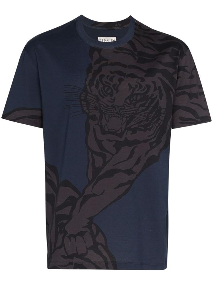 Valentino Tiger Print Short Sleeve T-shirt - Blue