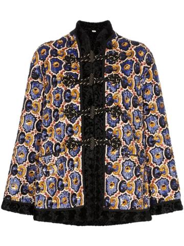 Gucci Sequin Embellished Faux Fur Coat - Black