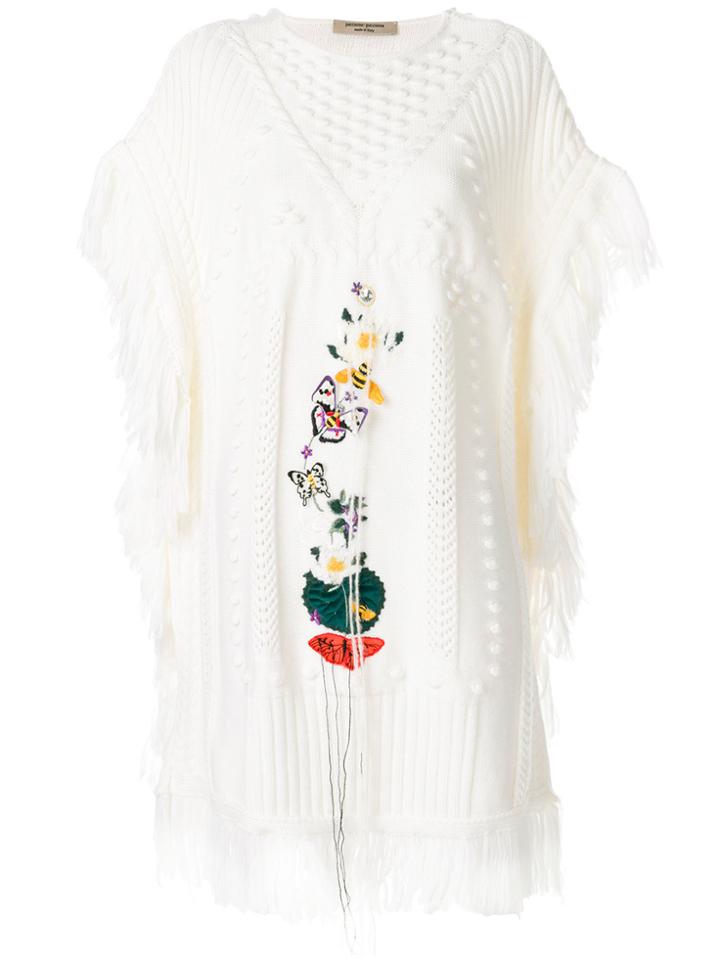 Piccione. Piccione Embroidered Poncho - White
