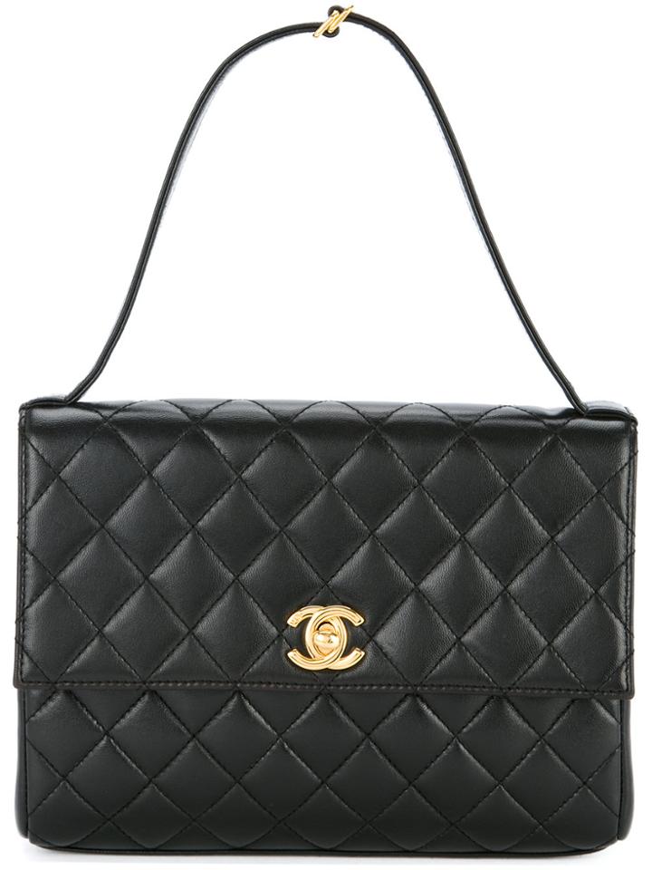 Chanel Vintage Flat Quilted Tote - Black