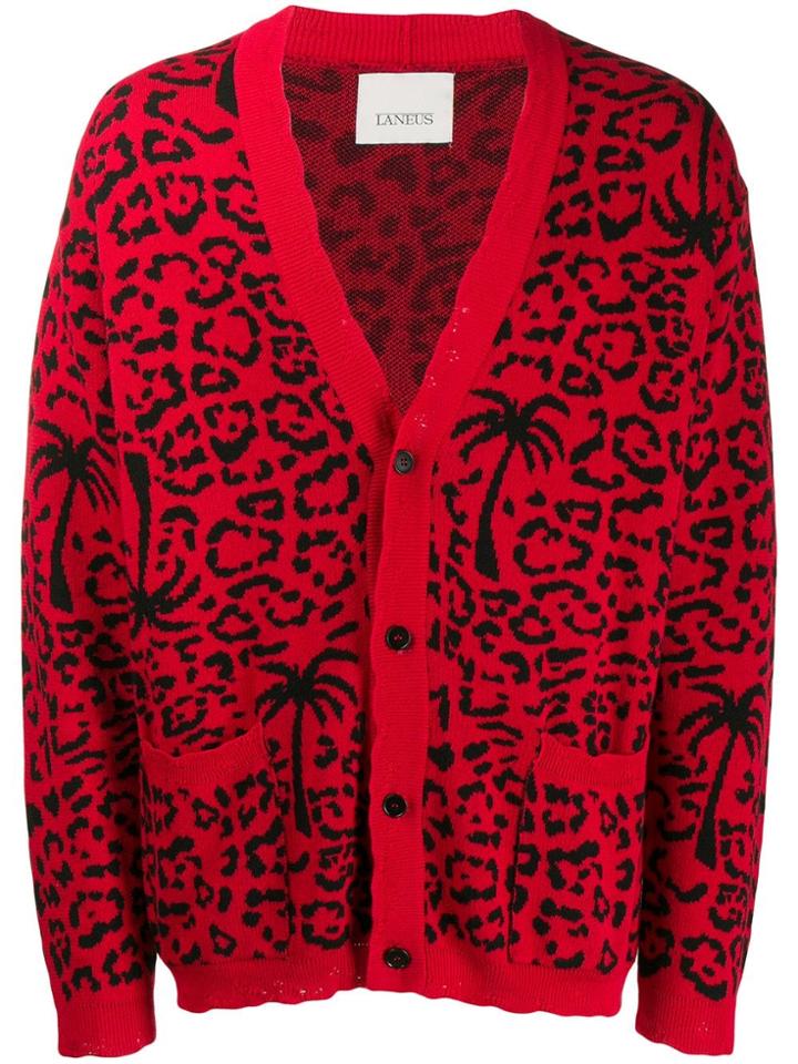 Laneus Leopard Print Cardigan - Red