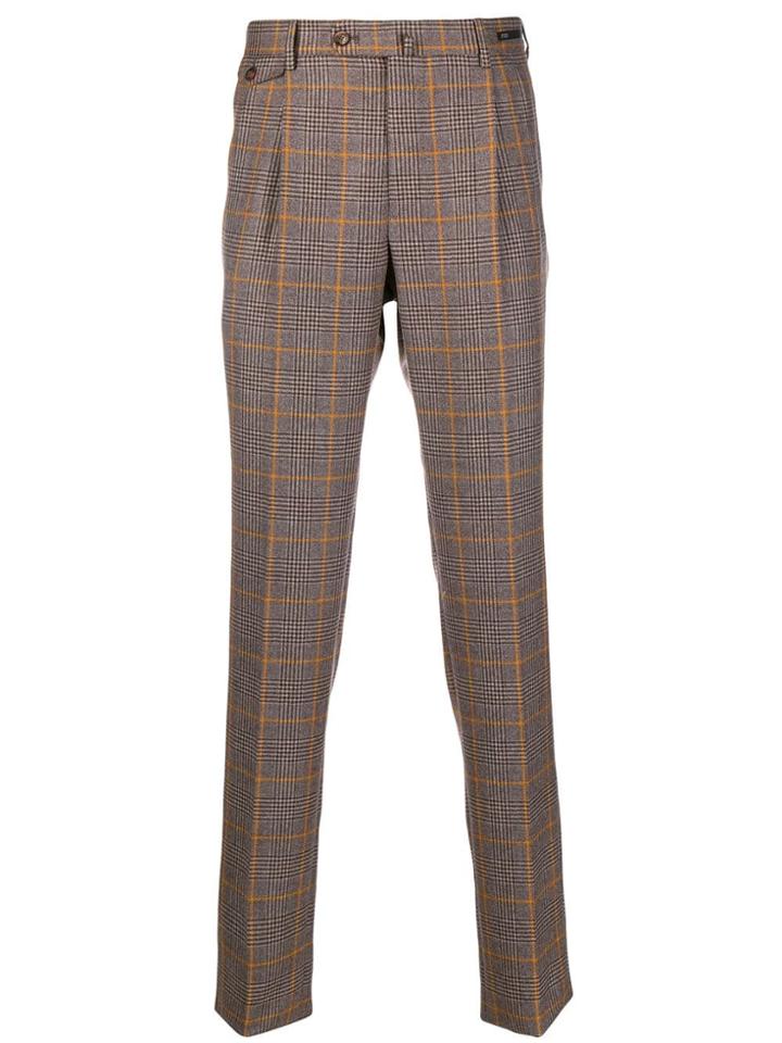 Pt01 Tailored Plaid Trousers - Brown