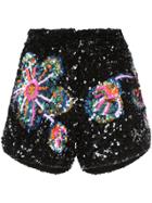 Manish Arora Floral Pattern Sequin Shorts - Black