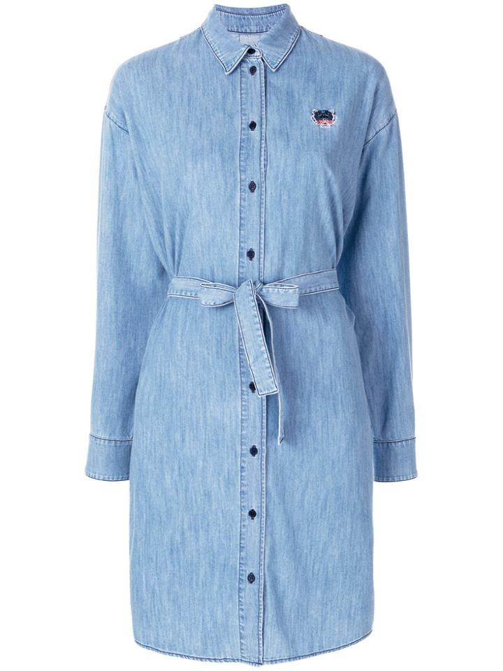 Kenzo Tiger Belted Shirt Dress - Blue