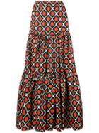 La Double J Circle Print Maxi Skirt, Women's, Size: Small, Yellow/orange, Polyamide