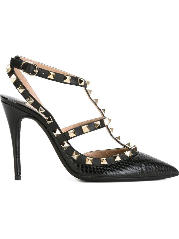Valentino Garavani Rockstud Noir Pumps, Women's, Size: 37.5, Black, Leather/patent Leather/metal Other