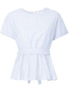 Estnation Striped And Gathered Peplum Shirt - White