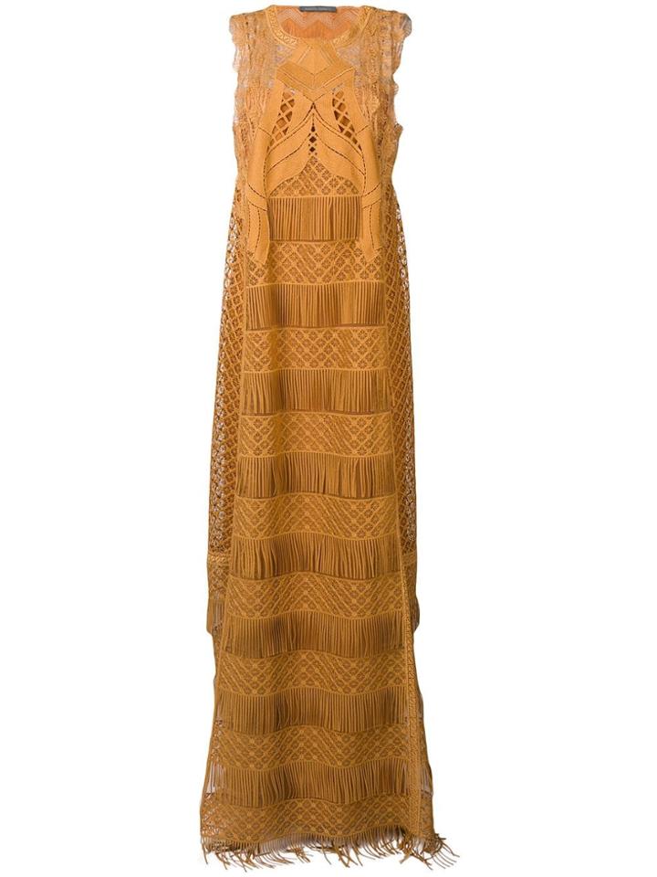 Alberta Ferretti Fringed Flared Maxi Dress - Brown
