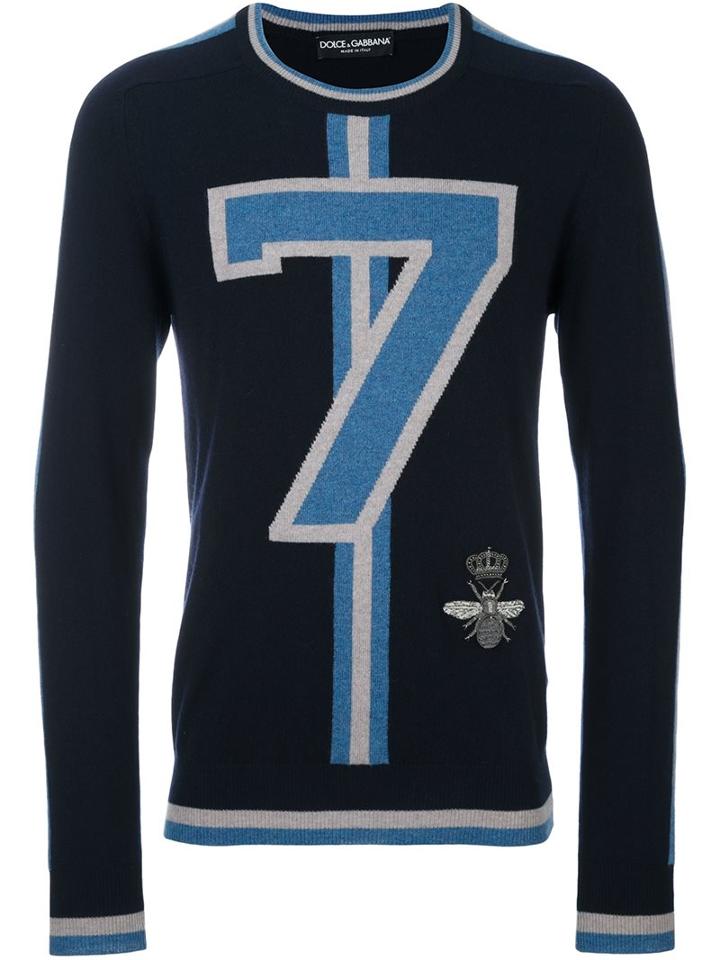 Dolce & Gabbana Striped 7 Jumper, Men's, Size: 54, Blue, Cashmere