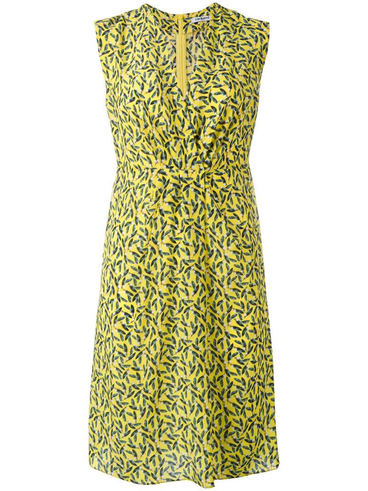Cacharel - Printed V-neck Dress - Women - Silk - 34, Yellow/orange, Silk