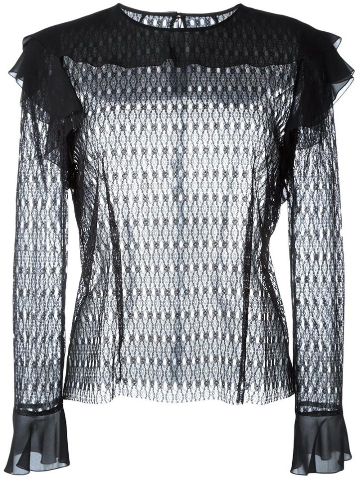 Philosophy Di Lorenzo Serafini Ruffled Lace Blouse, Women's, Size: 46, Black, Polyamide/other Fibers/silk