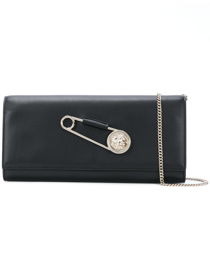 Versus Safety Pin Logo Plaque Bag - Black