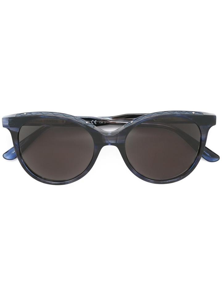 Bottega Veneta - Round Frame Sunglasses - Unisex - Leather/acetate - One Size, Blue, Leather/acetate